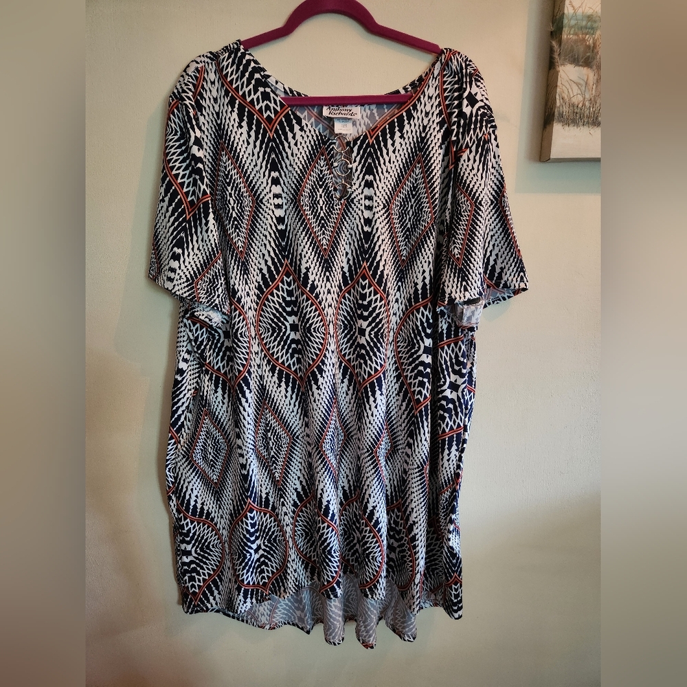 Anthony Richards Womens Plus Size Knee Length Midi Dress Geometric 4X New